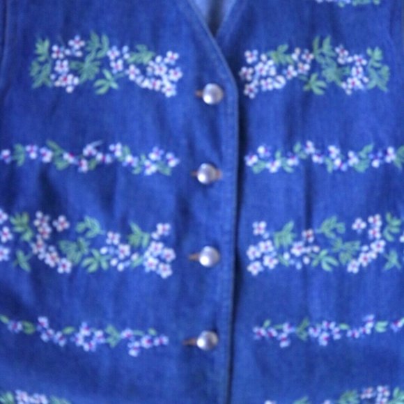 Vintage Lizwear Petite Women's Jean Vest Floral Accents Size Medium 100% Cotton - Picture 3 of 3